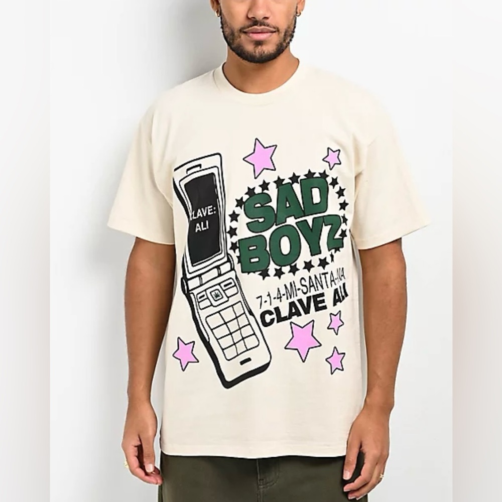 Vintage SAD BOYZ by Junior H Clave Ali Cream T-Shirt Size Medium